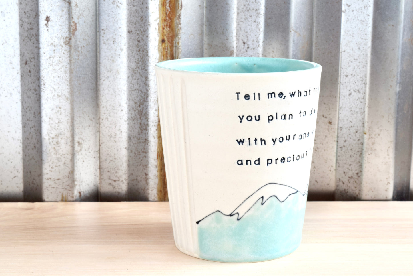 Mary Oliver Seafoam Mountain Heart Tumbler