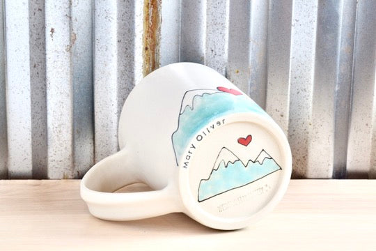 Mary Oliver Seafoam Mountain Heart Mug
