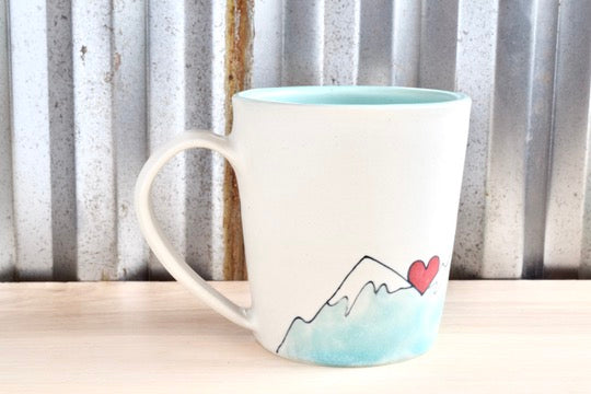 Mary Oliver Seafoam Mountain Heart Mug