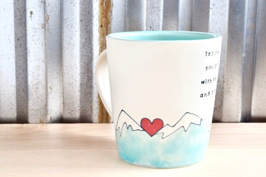 Mary Oliver Seafoam Mountain Heart Mug