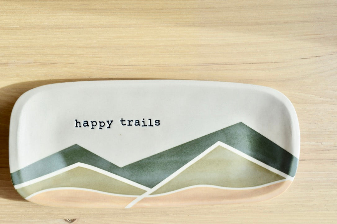 Happy Trails Green Color Block Mountain Serving Plate
