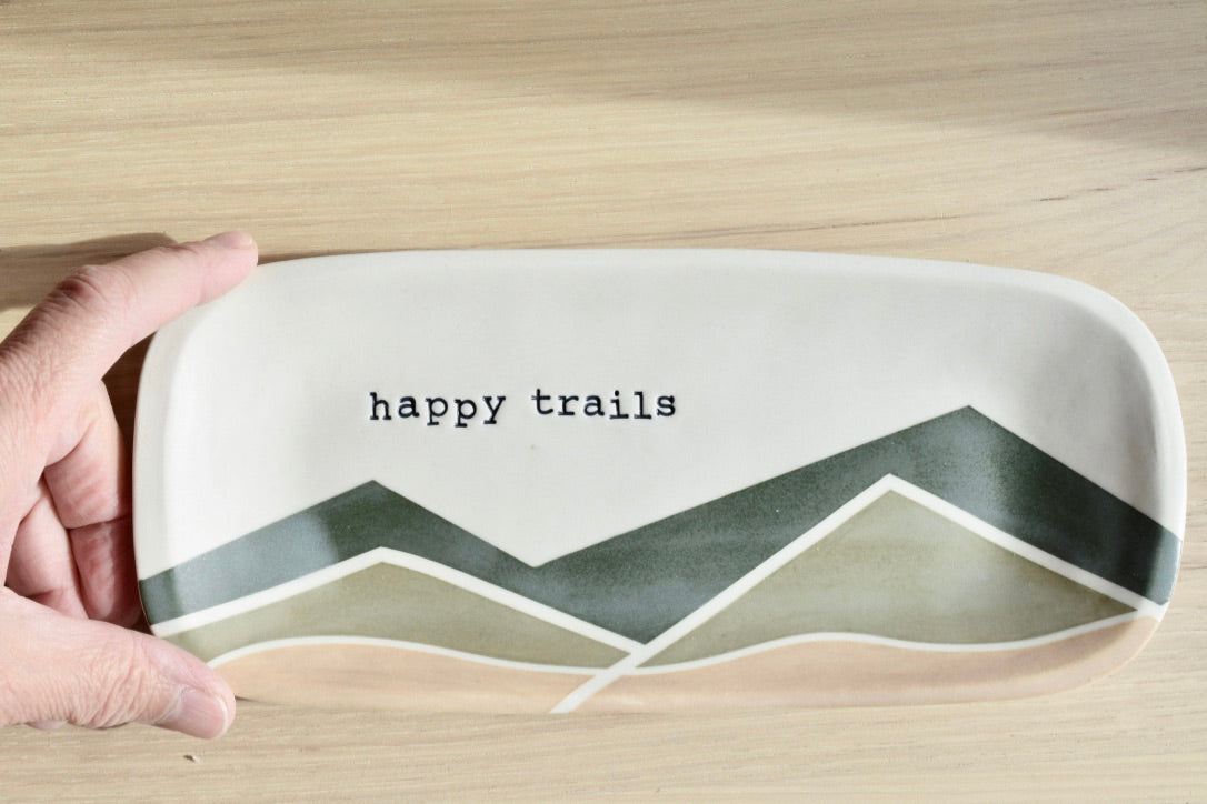 Happy Trails Green Color Block Mountain Serving Plate